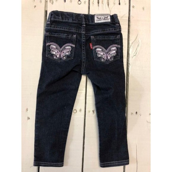 Levis Denim Leggings Infant Girls 1-2yrs Used Butterfly Pockets - Picture 2 of 9